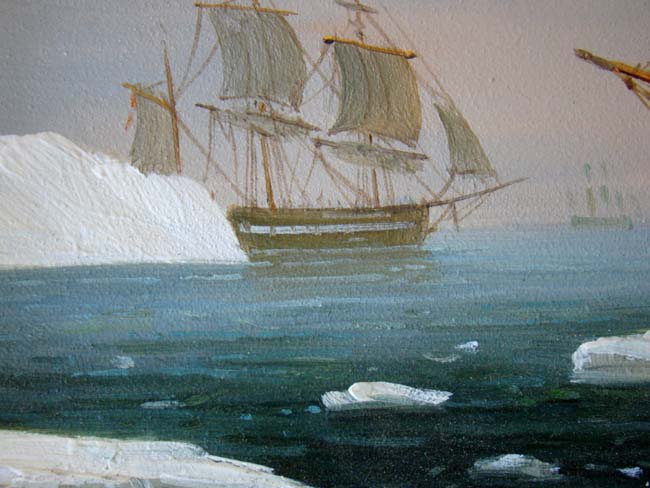 A 20th century Oil Painting by James Hardy depicting a 19th century Arctic Whaling Expedition — image 6
